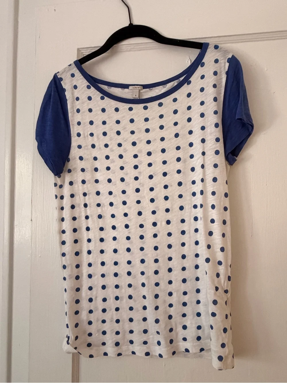 J. Crew White Tee with Blue Polka Dots